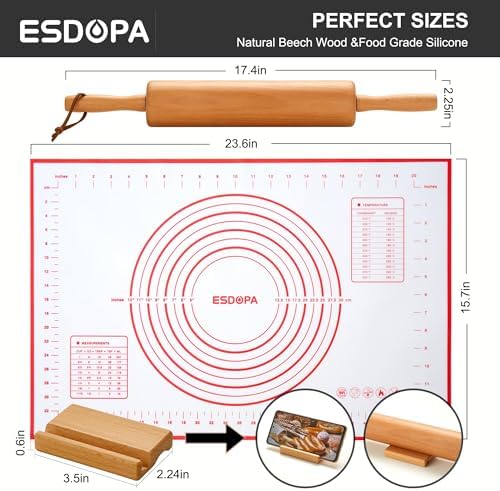 Classic Wood Rolling Pin - Wooden Rolling Pins for Baking Silicone Mat