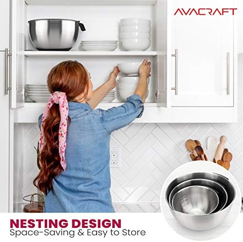AVACRAFT 18/10 Stainless Steel Mixing Bowl Set with Lids, Black