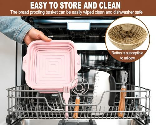 Silicone Banneton Bread Proofing Basket Set, Sourdough Starter Kit