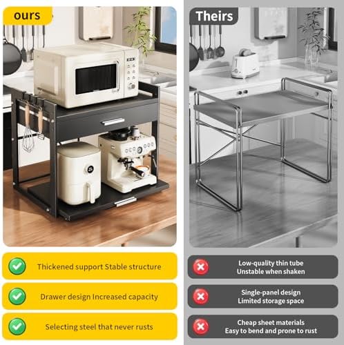 PureBox 2-Tier Adjustable Microwave Stand, Carbon Steel