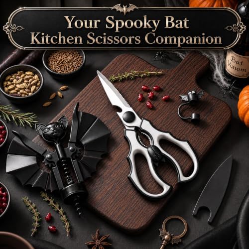 Fourluoo 3 Pcs Halloween Bat Kitchen Scissors Wine Bottle Opener Set