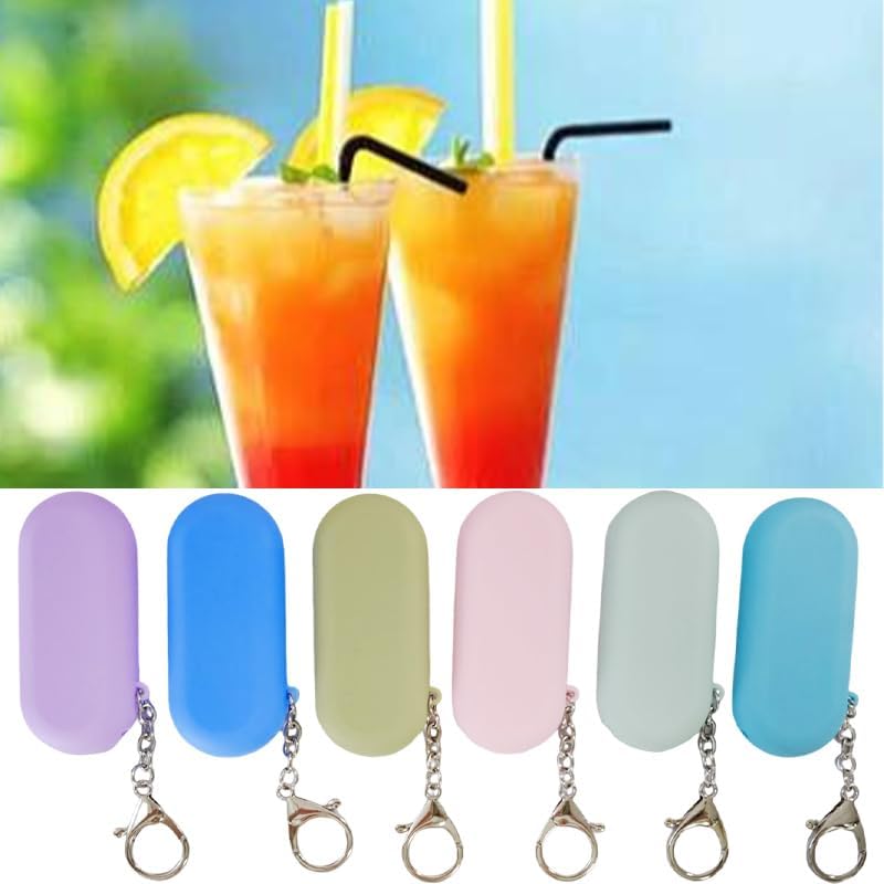 6 Sets Silicone Reusable Straws with Cases & Cleaning Brushes