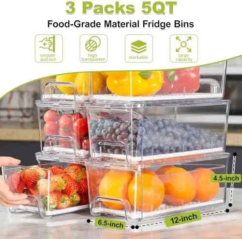 3-Pack Stackable Fridge Organizers and Storage