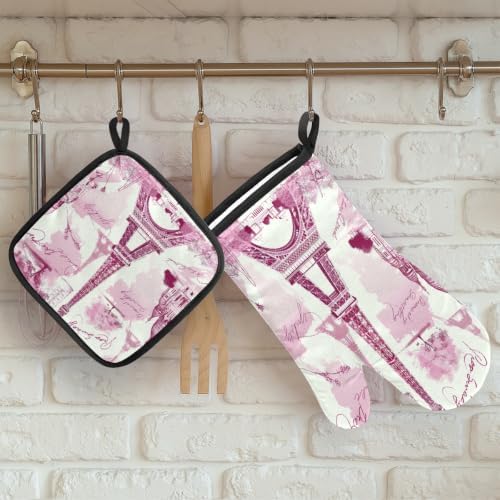 Pink Eiffel Towel Oven Mitts and Pot Holders BBQ Gloves