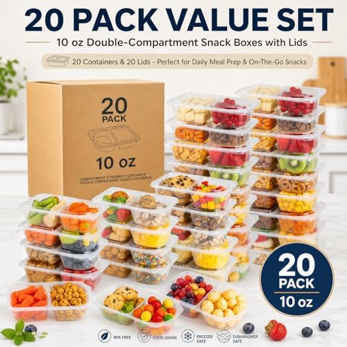 10 OZ (300ml) Snack Containers with Lids,20-Pack Reusable Double