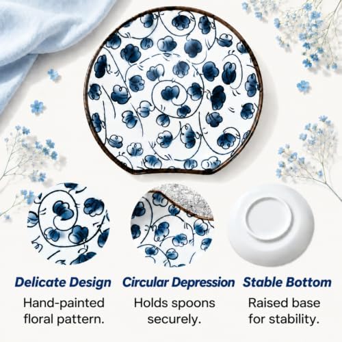 Tlence 8 Pack Ceramic Spoon Rest Set, Japanese Painted Small Spoon