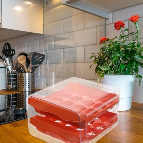 Egg Box Organizer with 32 Slots, Plastic Double Layer