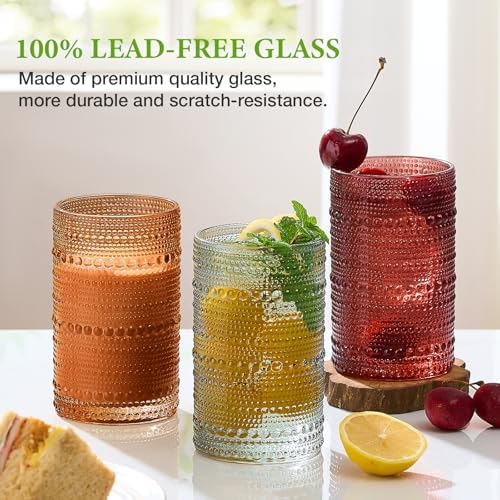 Colored Hobnail Drinking Glasses Set of 6, 12oz Vintage Kitchen