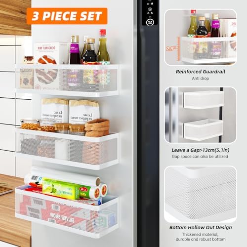 3-Pack White Magnetic Spice Racks for Refrigerator