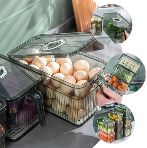 Green Refrigerator Produce Storage Container with Vented Lid Dial for