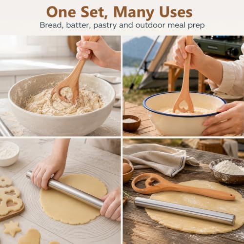 13 Inch Danish Dough Whisk, Wooden Dough Mixer for Sourdough Bread