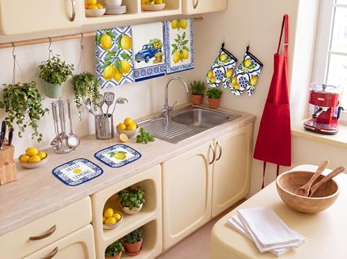 Tieshankao 10Pcs Lemon Kitchen Decor Set Italian Capri Tiles Yellow