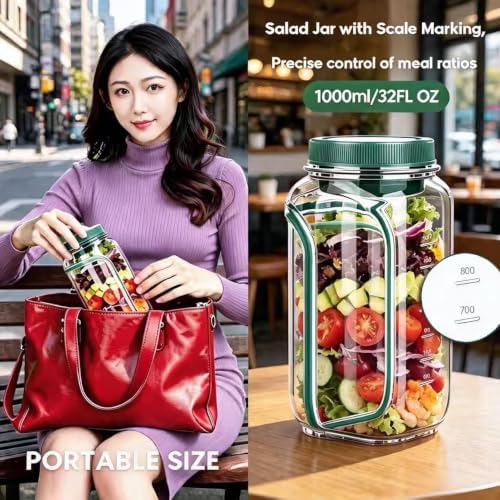 2026 New 32 fl oz Plastic large Layered Salad Jar with Side Opening
