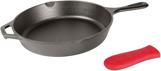 Lodge Cast Iron Skillet with Red Silicone Hot Handle Holder, 10.25-inch by Lodge