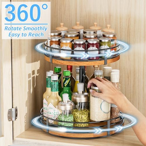 12 Inch 2-Tier Wood Lazy Susan Turntable Organizer