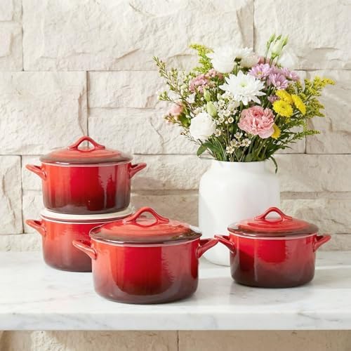 Ceramic Mini Cocotte Set, 17.7 Ounces, Red Glaze