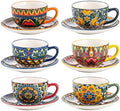 Henten Home 8.5 oz Ceramic Cappuccino Cups, Latte Cup with Saucers Set