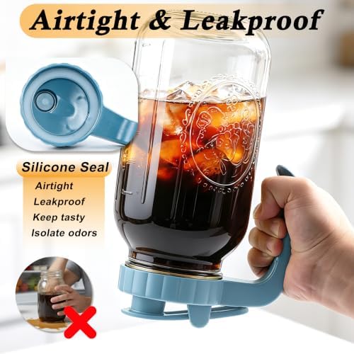 Mason Jar Pitcher 64 Oz With Pour Spout Lid Wide Mouth Glass Water