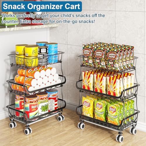 OKZEST 3-Tier Rolling Pantry Floor Organizers and Storage Cart with