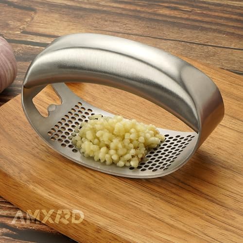 Stainless Steel Garlic Press Rocker with Silicone Peeler