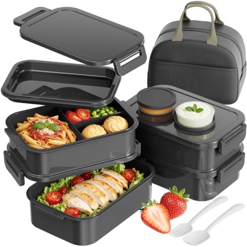 BiuLeon Adults Bento Lunch Box with Insulated Lunch Bag for Men Women