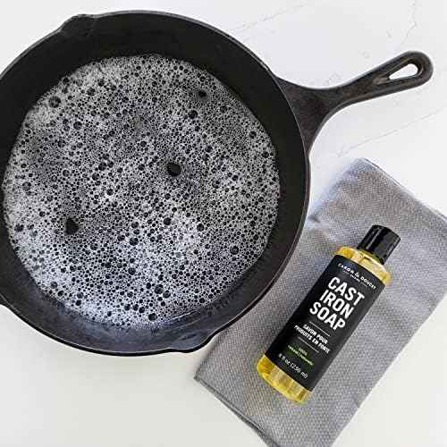 CARON & DOUCET - Cast Iron Cleaning & Conditioning Set: Seasoning Oil & Cleaning Soap | 100% Plant-Based | Best for Washing, Restoring & Seasoning Cast Iron Skillets, Pans & Grills! 8oz Each