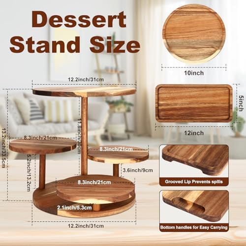 Hushee 4 Pcs Wood Round Cupcake Tower Stand with Serving Platters