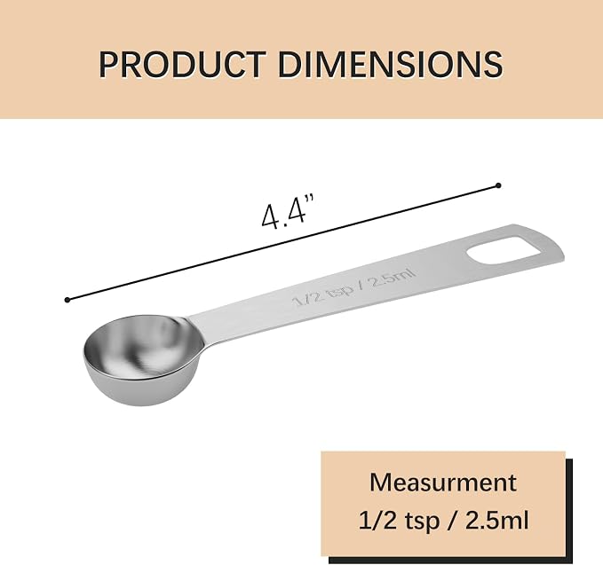 5PCS 1/2tsp Single Measuring Spoon, Stainless Steel Individual Teaspoons Only - Image 2