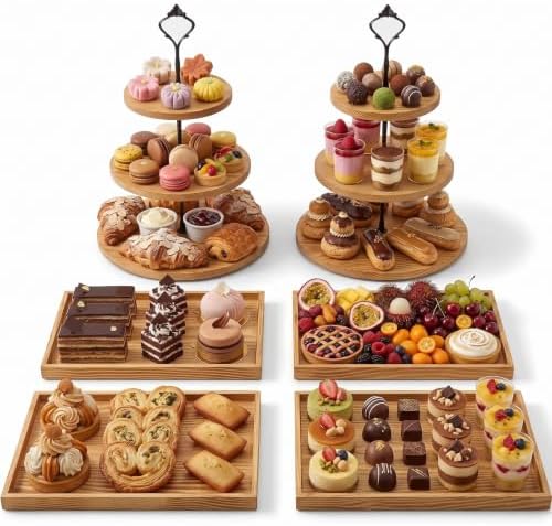 6pcs Wooden Dessert Table Display Set, 3 Tier Cupcake Stand Set with