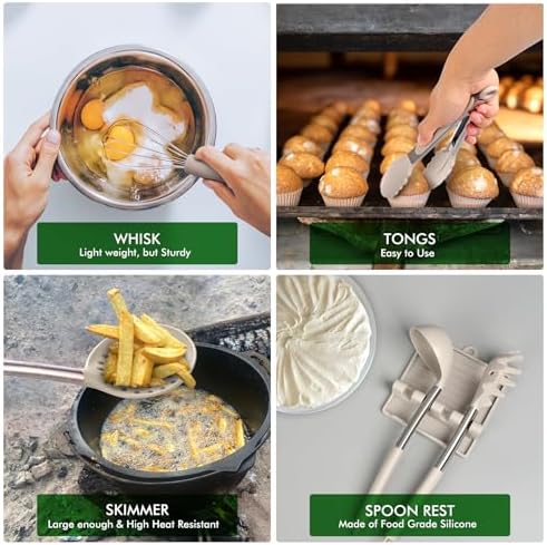HOTEC 14-Piece Khaki Silicone Utensil Set