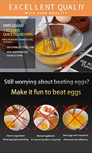 Fnoko Stainless Steel Semi-automatic Egg Whisk - 3PCS Hand Push Rotary