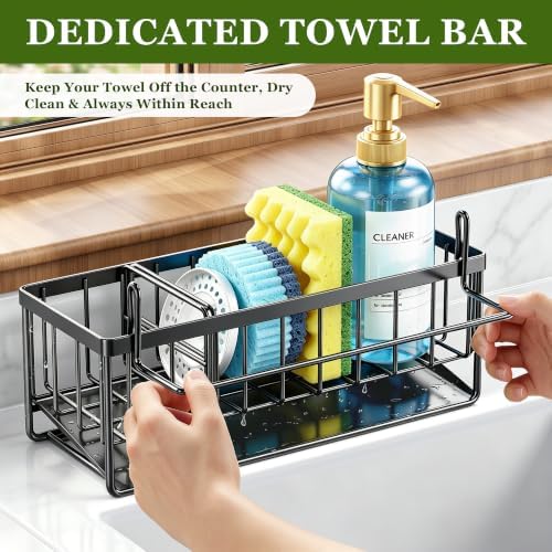 Sponge Holder for Kitchen Sink, 9.65 x 3.74 x 6.3, Black