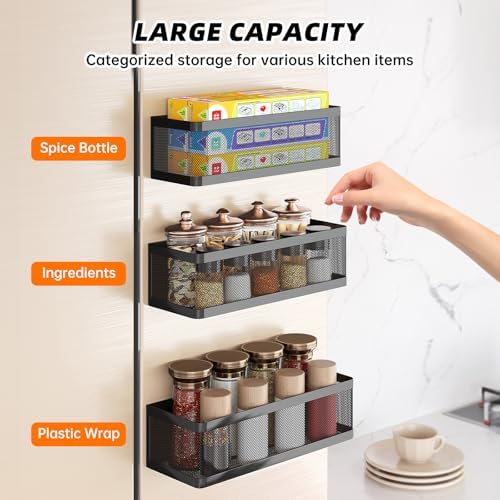 3-Pack Black Magnetic Spice Racks for Refrigerator