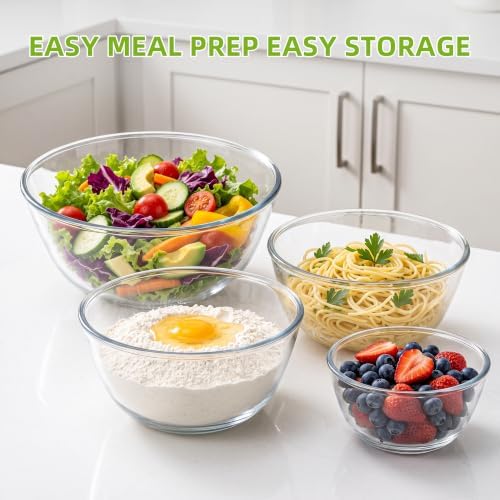 4 Pack Glass Mixing Bowls Sets (4.8QT, 2.9QT, 2.4QT, 1.7QT)