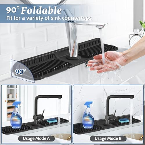 PoYang 24 Inch Faucet Mat for Kitchen Sink Splash Guard, Silicone