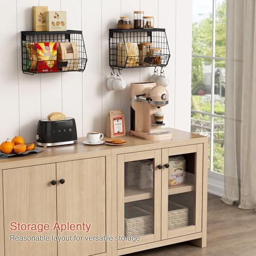 Goozii Black Kitchen Wall Hanging Storage Basket Set of 2, Rustic