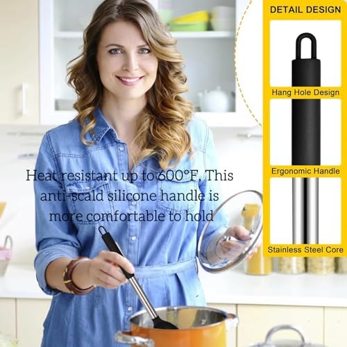 Silicone Slotted Cooking Spoon Set (13.2"), 3-Pack Large Stainless