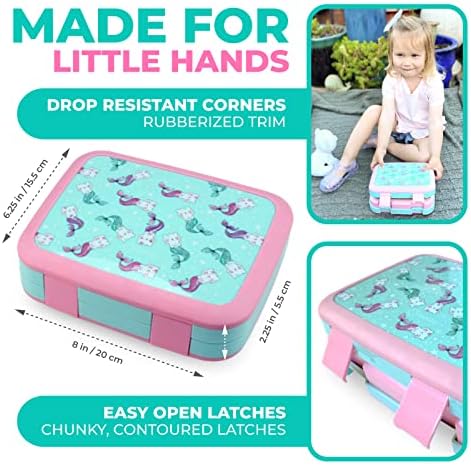 kinsho Kids Bento Lunch Box Set, Aqua Cat Mermaid