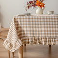 Checkered 100% Washed Cotton Tablecloth Ruffle Gingham Taupe, 60"×120"