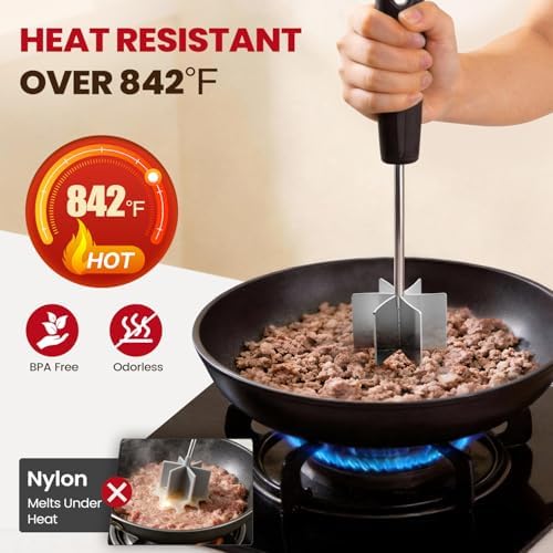 304 Stainless Steel Meat Chopper & Masher, Ground Beef Masher