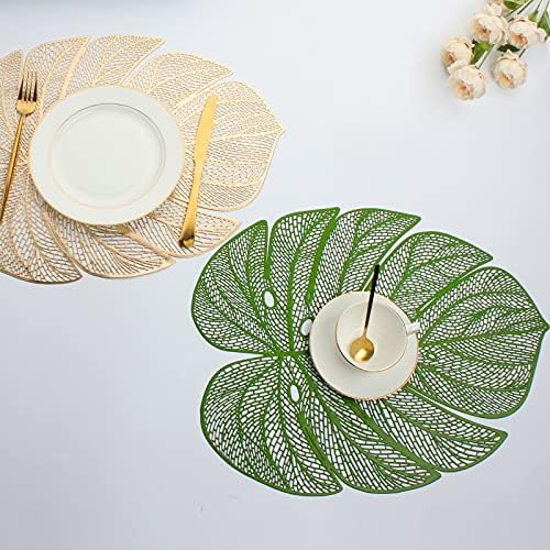 Evevda Green Leaf Shaped Vinyl Placemats for Dinner Table Set of 6