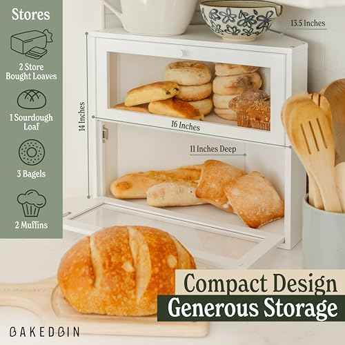 Corner Bread Box for Kitchen Countertop - New 2026 Airtight Design - Extra Large, Double Layer White Breadbox, Vintage Storage for Homemade Bread, Under Cabinet Organizer