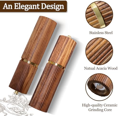2 Pack Acacia Wooden Salt and Pepper Grinder Set
