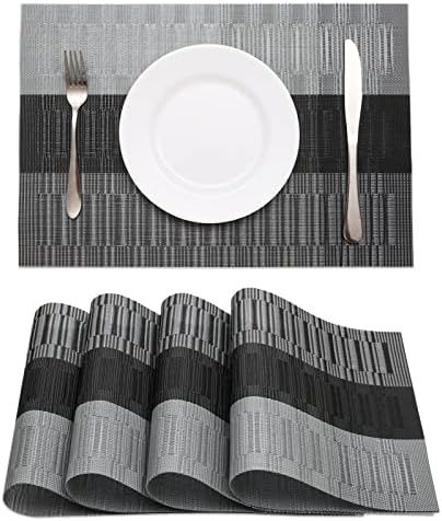 HeloHo Black Placemats Set of 4 Heat-Resistant Washable Place Mats