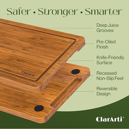Bamboo Cutting Boards for Kitchen – Set of 3 Non-Slip Wood Cutting