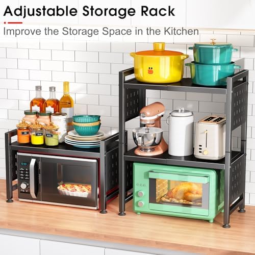 3-Tier Expandable Microwave Stand, 17.4-27.4 Inches, Black