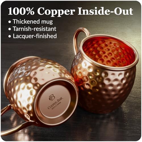 COPPER-BAR Moscow Mule Copper Mugs - Unique HANDCRAFTED Gift Set of 4