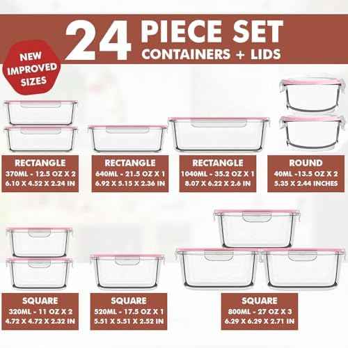Razab 24 Pc Glass Food Storage Containers with Lids