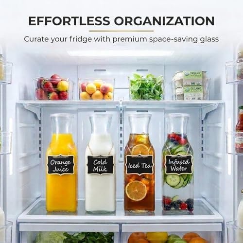 4Pcs Square Glass Carafe Juice Containers 1 Liter Clear Glass Pitcher
