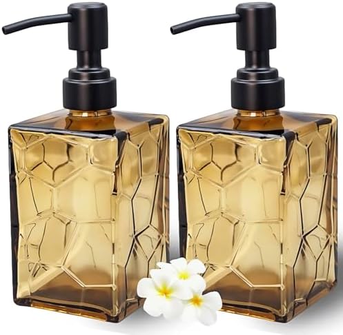 Brown Glass Soap Dispenser - 2 Pack 13 Oz Square with Pump
